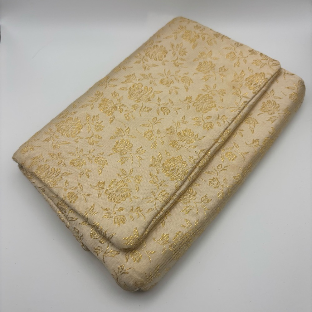Vintage Fold-Over Clutch Evening Bag-Cream/Metallic Gold Floral Brocade